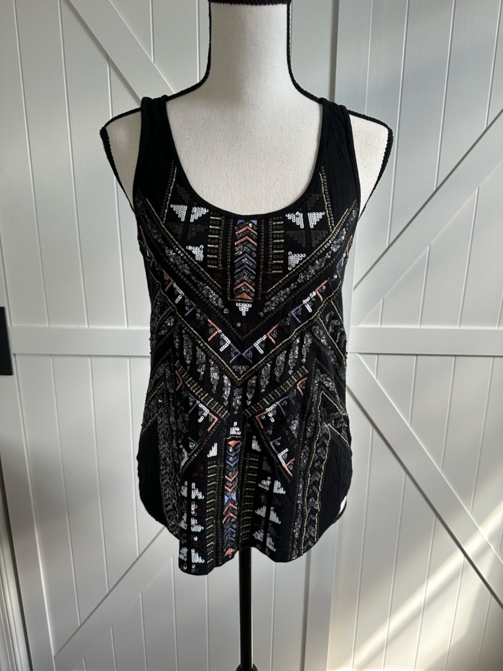 Express Sequin Embellished Women's Tank Top Black Boho Festival Glam Size Small